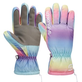 JUPSK Kids Winter Ski Gloves Waterproof Anti Slip Plush Thermal Snowboard Colorful Gloves for Children Girls and Boys Age 2-4