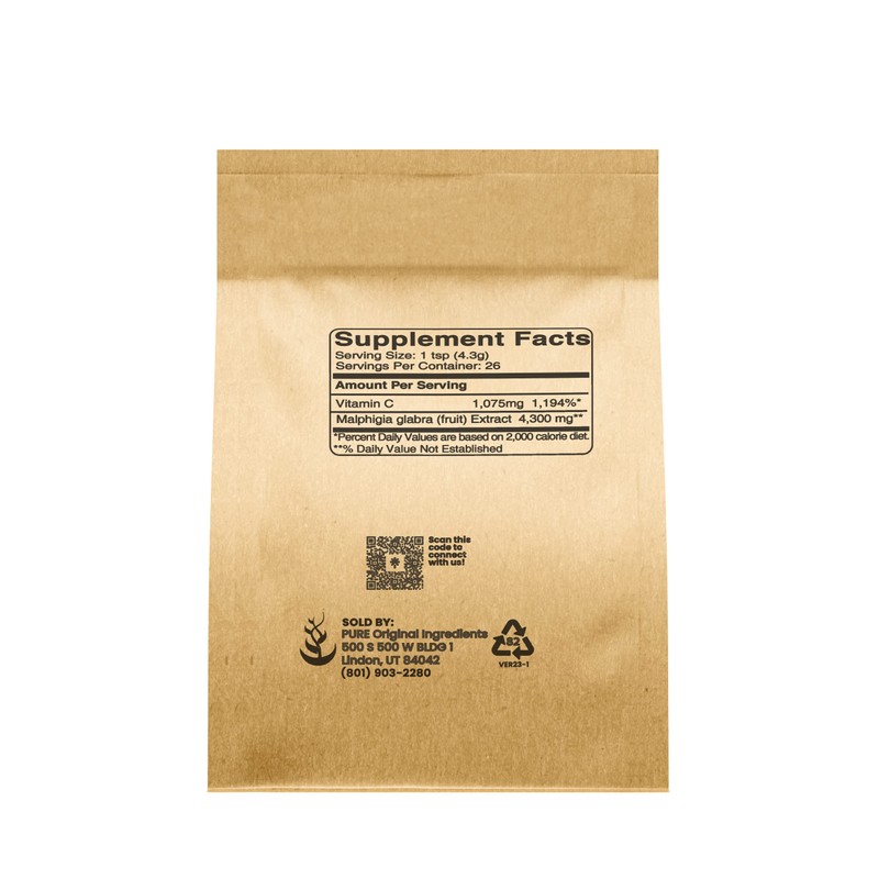 Pure Original Ingredients Acerola Cherry Powder 4oz Non-GMO, Gluten Free,