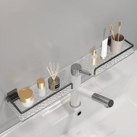 LamChyar Bathroom Sink Shelf Over Faucet, Acrylic Bathroom Shelf Organizer Over The Faucet, Shelf Organizer Over The Faucet for Bathroom SinkShowerKitchen Sink(Corrugated,Gray)