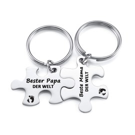JSDDE Set of 2 Mama Papa Keyrings, Best Dad in the World, Best Mum in the World, Puzzle Keyring, Mother Father Bag Pendant for Mother's Day Gift, Father's Day Gift, Bester Papa/Beste Mama der Welt