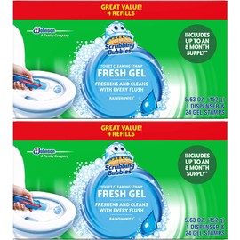 Scrubbing Bubbles Fresh Gel Toilet Cleaning Stamp, Rainshower, Dispenser with 4 Refills - Pack of 2