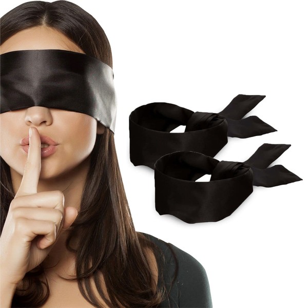 2 pcs Silk Satin Blindfold Eye Cover Silk Sleeping mask Valentine Gift 155cm / 62” (Black)