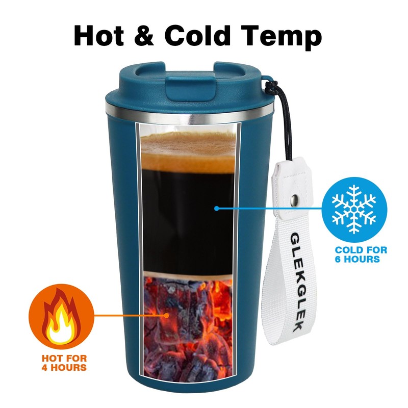 GLEKGLEK Leakproof Travel Mugs for Hot Cold Drinks Insulated Coffee