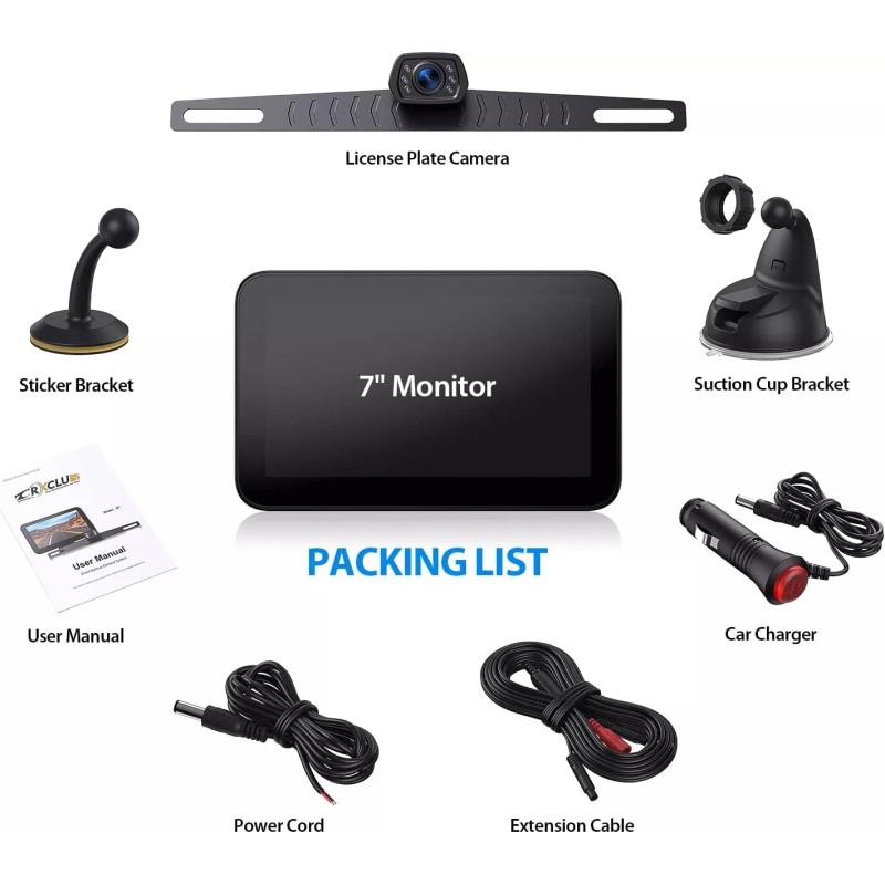 ZEROXCLUB Backup Camera Kit Rear View Camera HD 7 inch