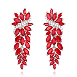 Clearine Bridal Long Drop Marquise Cluster Cubic Zirconia Dangle Earrings for Women Bridesmaid Wedding Guest Ruby Silver-Tone