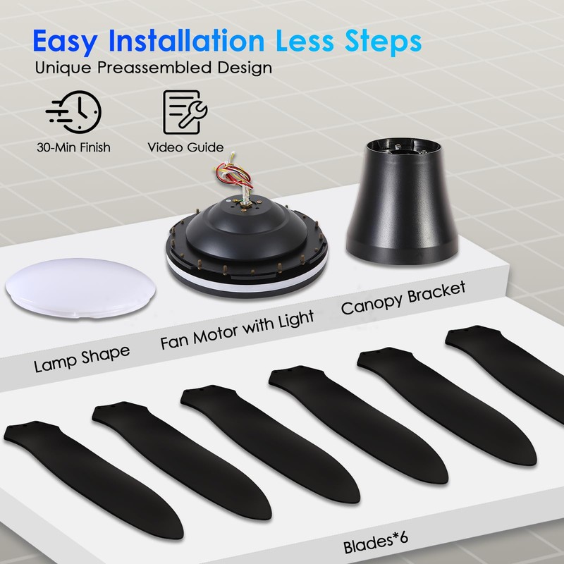 BayDay Ceiling Fans with Lights, Flush Mount Ceiling Fan Led