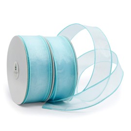 CT CRAFT LLC Sheer Organza Wired Ribbon for Home Decor, Gift Wrapping, DIY Crafts, 1.5” x 25 Yards x 2 Rolls - Blue