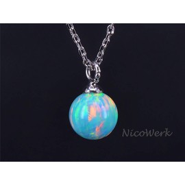 NicoWerk SKE477 Women's Silver Necklace with Opal Pendant 925 Sterling Silver Ball Blue Stone Gemstone, Sterling Silver, Opal