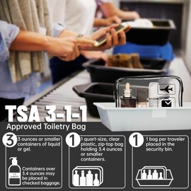 2 Pack TSA Approved Liquids Bag, Carry-on Clear Travel Toiletry Bag with Zipper, Quart Size Clear Makeup Bag Travel Essentials for Women Men