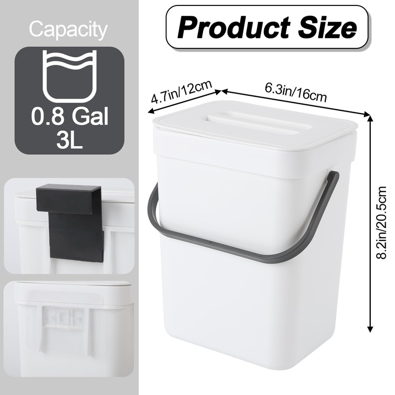 JWKDXH 0.8 Gallon/3l Compost Bin Kitchen, for Use on Countertops