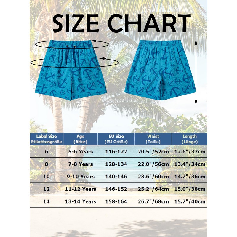 NATUST Boy's Swim Trunks Printed Beach Surf Shorts with Mesh