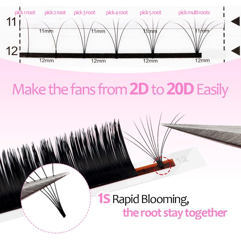 Lunamoon Easy Fan Lashes, Self-Fanning Eyelashes, 2D-20D Volume Eyelashes for