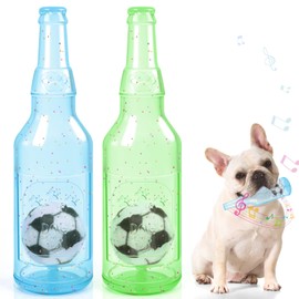 Shepinsky Indestructible Dog Chew Toys with Squeaker and Football Inside, Durable Puppy Toys for Small Medium Dogs, Perfect for Playtime, Training, Birthday (Soccerbottle Green+Blue, S)