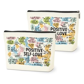 2PCS Positive Affirmations Makeup Bag Self Love Gifts Mental Health Inspirational Gifts for Female Sister Coworker Birthday Friendship Mothers Day Nurse Day Travel Toiletry Cosmetic Bag