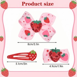 6pcs Strawberry Hair Clips Pink Bows Hairpins Snap Barrettes Allergen-Free Metal Non-Slip Fruit Hair Accessories for Women Girls Kids Teens Dress Decor Gifts Birthday Party