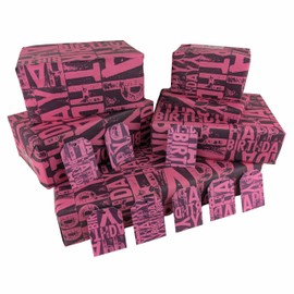 Pink Happy Birthday Wrapping Paper Sheets x 5, plus 8 Gift Tags - 100% Recyclable - Eco Friendly Gift Wrap - Adult Wrapping Paper (Pink Happy Birthday)