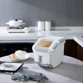 HANAMYA 8 Liter / 15 lbs Rice Storage Container with Measuring Cup, BPA free, For Rice | Grain | Pet Food | Flour, 2 count, White