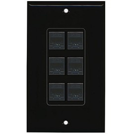 RiteAV Decorative 1 Gang 6 Port Cat5e Ethernet Wall Plate - Black/Black