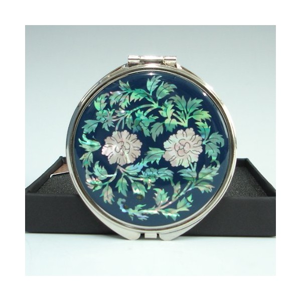 Mirror Compact Double Blue Mother of Pearl Clutch Bag With Floral Pattern from Peony