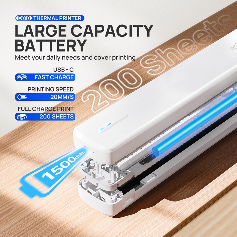 POLONO Portable Printer Wireless for Travel, D810 Bluetooth Thermal Printer