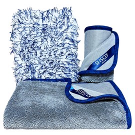 SHSCLY Sisley Car Wash Set, For Light Automobiles, Compact Cars, Self-Washing Areas, Super Absorbent Cloth, Thick, Interior, Wipe-Up, Microfiber, 2 Car Wash Towels, 1 Mitt, Total 3 Piece Set