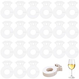 FINGERINSPIRE 100 Pcs Diamond Ring Wine Glass Markers White Paper Wine Glass Charms Cocktail Champagne Name Tag Wine Glass Identification Tag for Wedding Restaurant Birthday Party Valentines Day