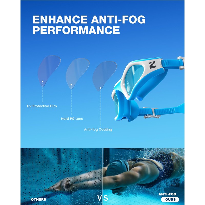 ZIONOR G1 Lite Swim Goggles with Swim Cap Comfortable Anti-fog