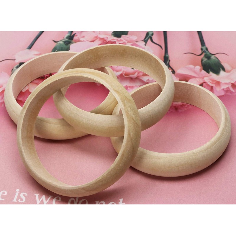 Penta Angel Wood Bangle Bracelets 4Pcs 2.83inch Unfinished Natural Round