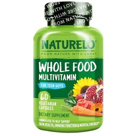 NATURELO Teen Multivitamin - Whole Food Multivitamin for Teenage Boys - Minerals Supplement for Active Kids - with Plant Extracts - Non-GMO - Vegan & Vegetarian - 60 Capsules