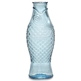 Glass Water Pitcher | Fish & Fish glassware by Paola Navone | Wine Carafe Decanter 28.74 fl oz | Clear Light Blue Bottle Container, hot or cold Drinks | Beverage Dispenser | Suitable as Vase