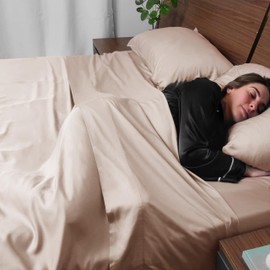 ACCURATEX Cooling Sheets King Size Sand - Viscose Made from Bamboo, Luxury Hotel Sheet Set for King Size Bed, Super Soft Breathable Bedding Sheets up to 16 inches Deep Pockect