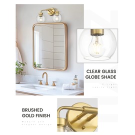 zeyu 16 Inch Wall Sconce Lighting for Bathroom, Gold Bathroom Vanity Light, 2-Light Vanity Lights with Clear Glass Globe Glass, Brushed Gold Finish, ZS62BG-2W BG