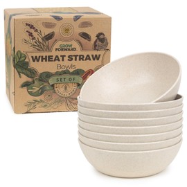 Grow Forward Premium Wheat Straw Bowls - 20oz Microwave Safe Plastic Cereal Bowls Set of 8 for Kitchen, Camping, RV, Dessert, Snack, Soup, Salad, Fruit - Reusable, Unbreakable & BPA Free - Sahara