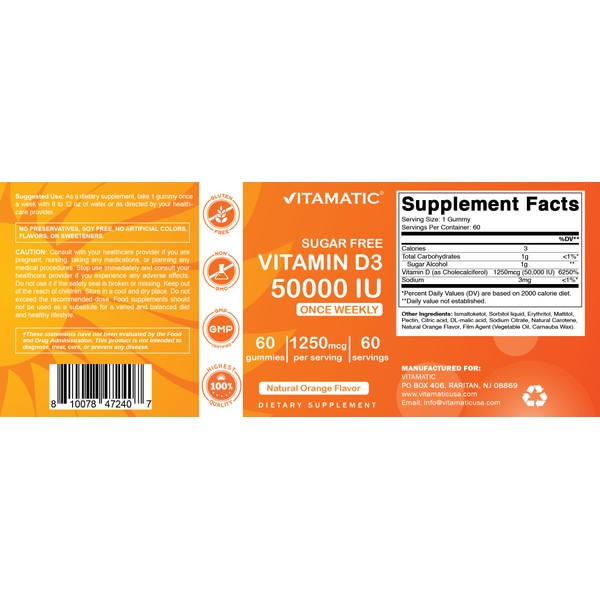 Vitamatic Sugar Free Vitamin D3 50,000 IU Weekly Supplement –