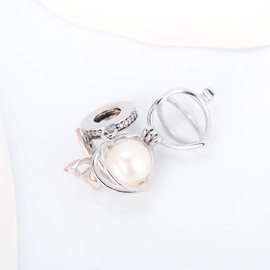 LGSY Pink Butterfly Cage Pendants for Pearl Jewelry Making Sterling Silver