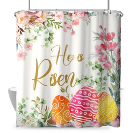 Cneztholim Easter He is Risen Shower Curtain Easter Colorful Eggs Bathroom Curtains Spring Flowers Floral Waterproof Fabric Bath Shower Curtains with 12 Hooks for Bathroom Decor 72"x72"