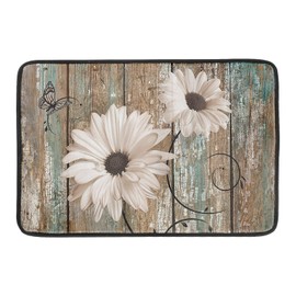 Rustic Daisy Board Dish Drying Mat for Kitchen Countertop 18x24 inch Fall Sunflower on Wooden Plank Dish Drainer Mats Fast Drying Country Shabby Chic Flower Dish Pad Vintage Kitchen Drying Decor Large