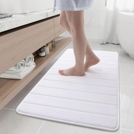 smiry Memory Foam Bath Mat, 60 x 120 cm, Extra Soft Large Bathroom Mat Runner, Super Absorbent Non-Slip Bath Mats for Bathroom Floor Long Machine-Washable Bath Rug Foot Mat, White