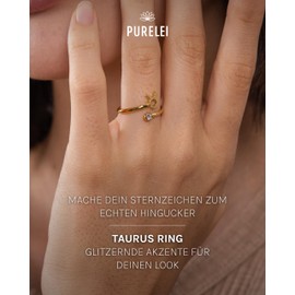 Purelei® Star Sign Ring, Waterproof Women's Ring Made of Durable Stainless Steel, Adjustable Rings from Size 50 to 60, Fashion Jewellery for Your Individual Look, Zircon gemstone.