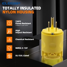 ELEGRP 15 Amp 125 Volt NEMA 5-15P 2 Pole 3 Wire Grounding Straight Blade Electrical Plug Replacement Cord Outlet Commercial Grade, Yellow, 1 Pack