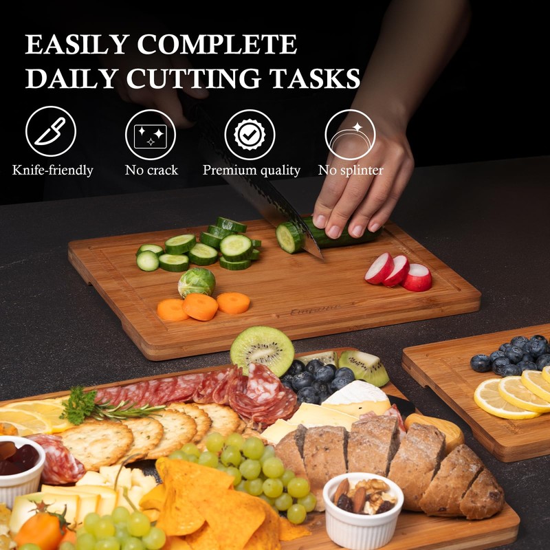 Empune Bamboo Cutting Board Set, Wood Cutting Boards for Kitchen