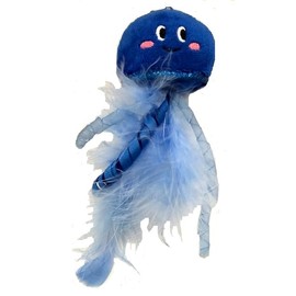 Whisker City Blue Jellyfish Cat Toy with Catnip. Feathers and Streamers Eight Inches Tall.