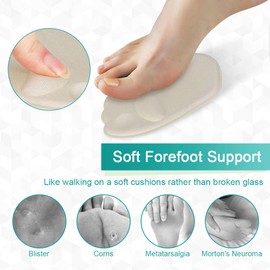 Metatarsal Pads,Ball of Foot Cushions Pads Forefoot Insert Insoles for High Heels Shoes Women and Men Self-Sticking Silicone Gel 2 Pairs (Beige+Black)