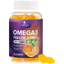 Nature's Nutrition Omega 3 Fish Oil Gummies - Triple Strength Omega-3 Gummy Vitamins, High Absorption EPA and DHA Omega-3 Fatty Acids Supplement for Joint, Heart Health, & Brain Support Fish Oil Supplement - 120 Gummies