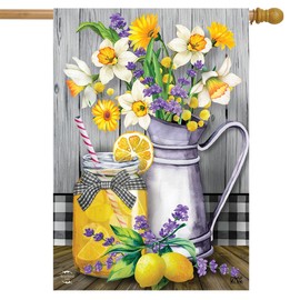 Lemonade Summer House Flag Rustic Floral Mason Jar 28" x 40" Briarwood Lane