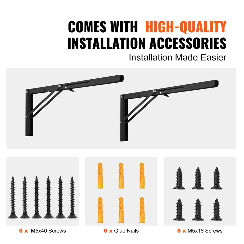 VEVOR Folding Shelf Brackets, 24" Heavy Duty Shelf Brackets, Brackets