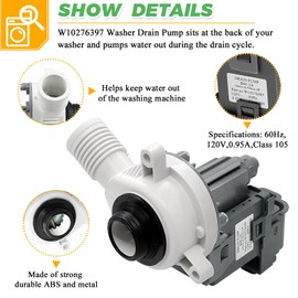 Updated W10276397 Washer Drain Pump by Techecook - Compatible for Ken-more Whirl-pool Washing Machine - Replaces 1874334 LP397 AP6018417 PS11751719 EAP11751719 WPW10276397VP B40-3A WPW10276397