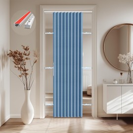 Jilron Accordian Door Curtain,Install Adhesive Track 100% Blackout Doorway Curtains,Suitable for Bedroom,Closet,Interior Room Divider,Blue 43" W×78" L,1 Piece