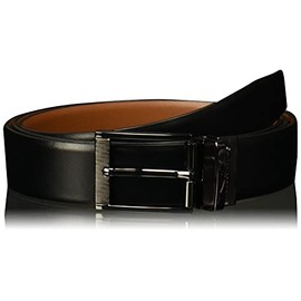 Perry Ellis Portfolio Feather Edge Leather Men's Belt, Reversible with Etched Buckle, Soft Touch Material (Sizes 30-54 Inches Big & Tall), Black / Brown Reversible, 50