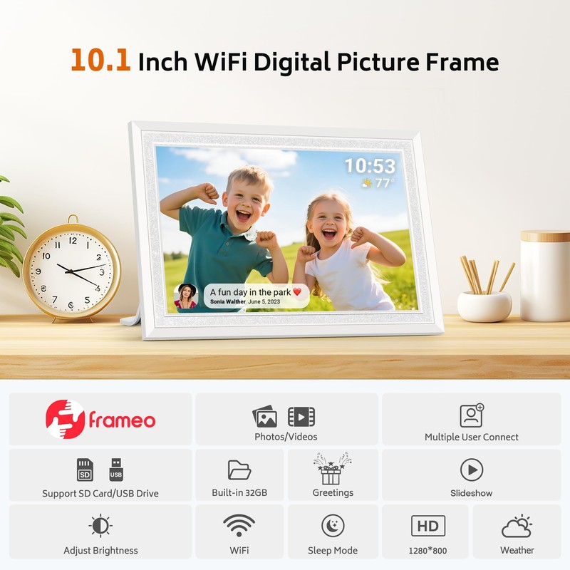 Frameo 10.1" Digital Picture Frame with 32GB Memory White WiFi
